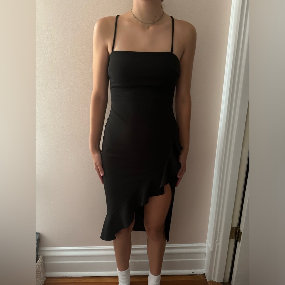 Black windsor 3/4 length with a slit homecoming dress